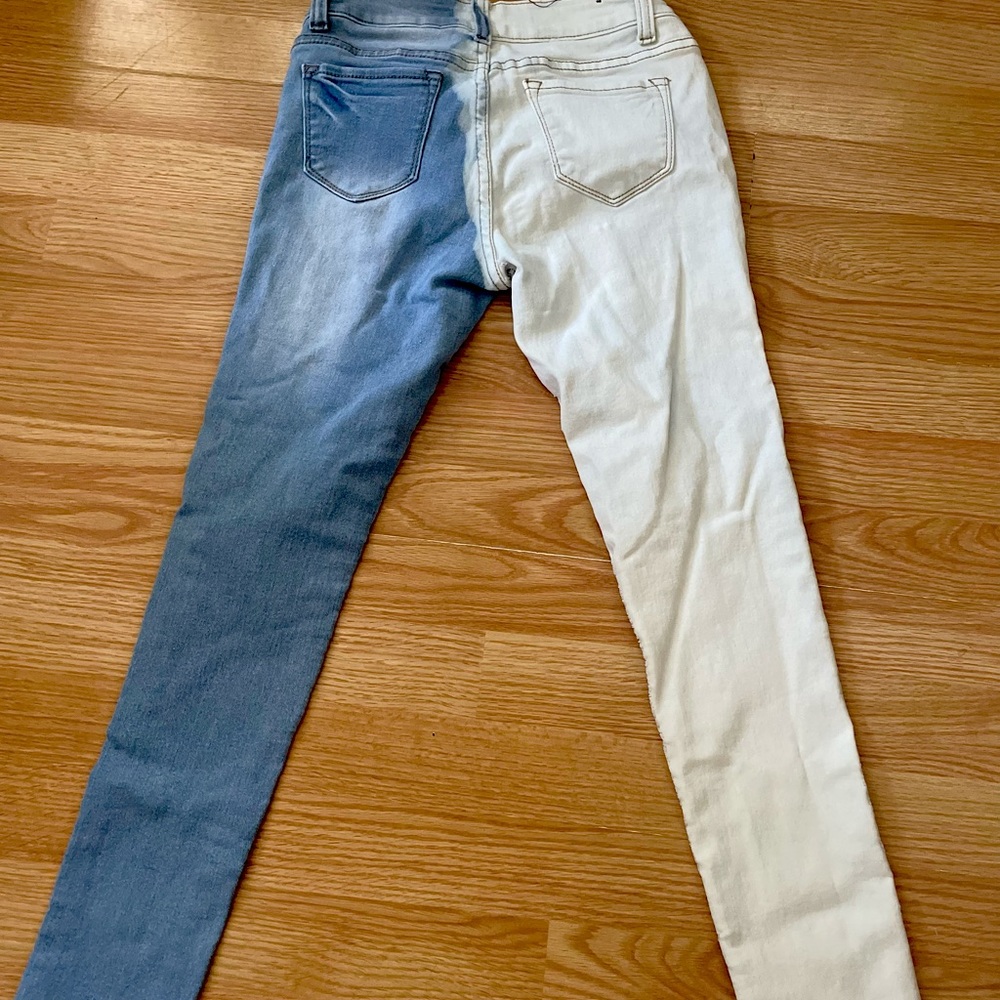 Half bleach handmade jeans size 3 high rise